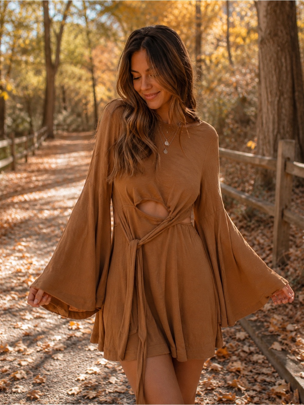 Free People Cotton Bell Sleeve Dress